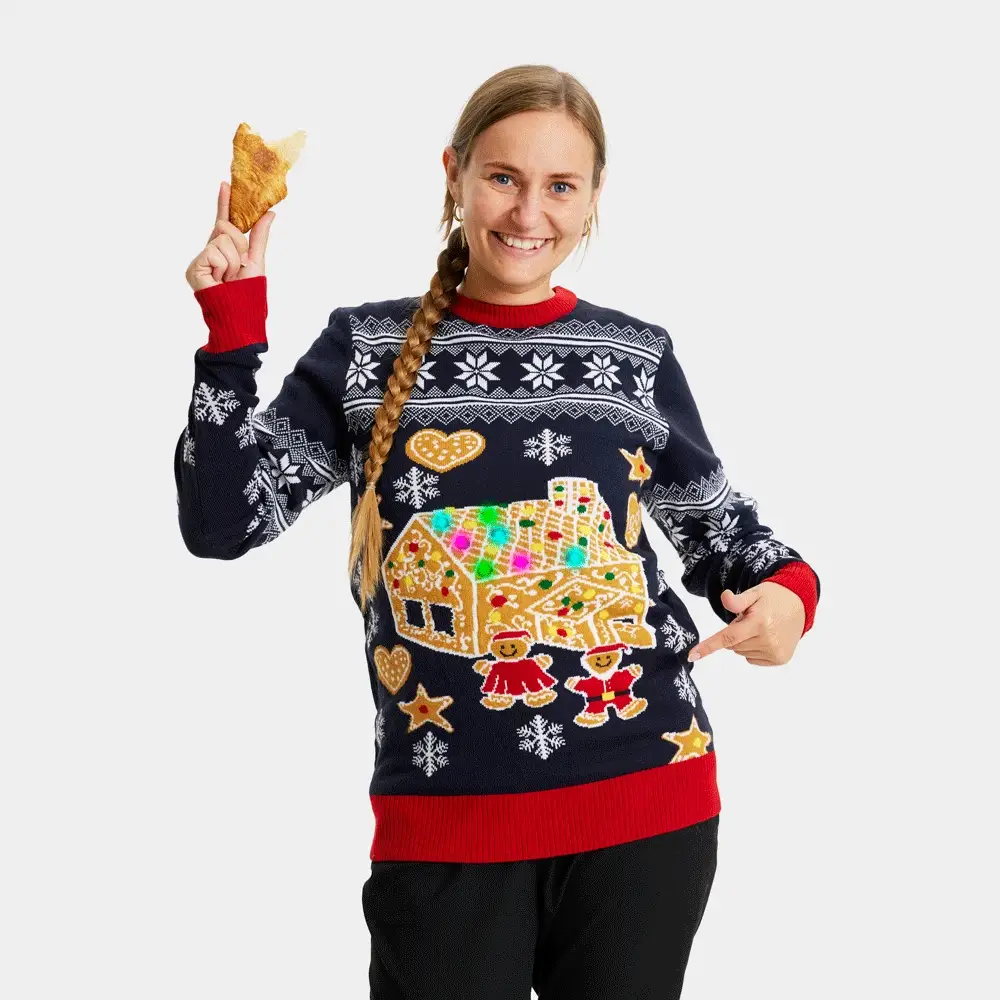 Jersey de Navidad de Luces LED para Familia Casa Gingerbread - Imagen 5