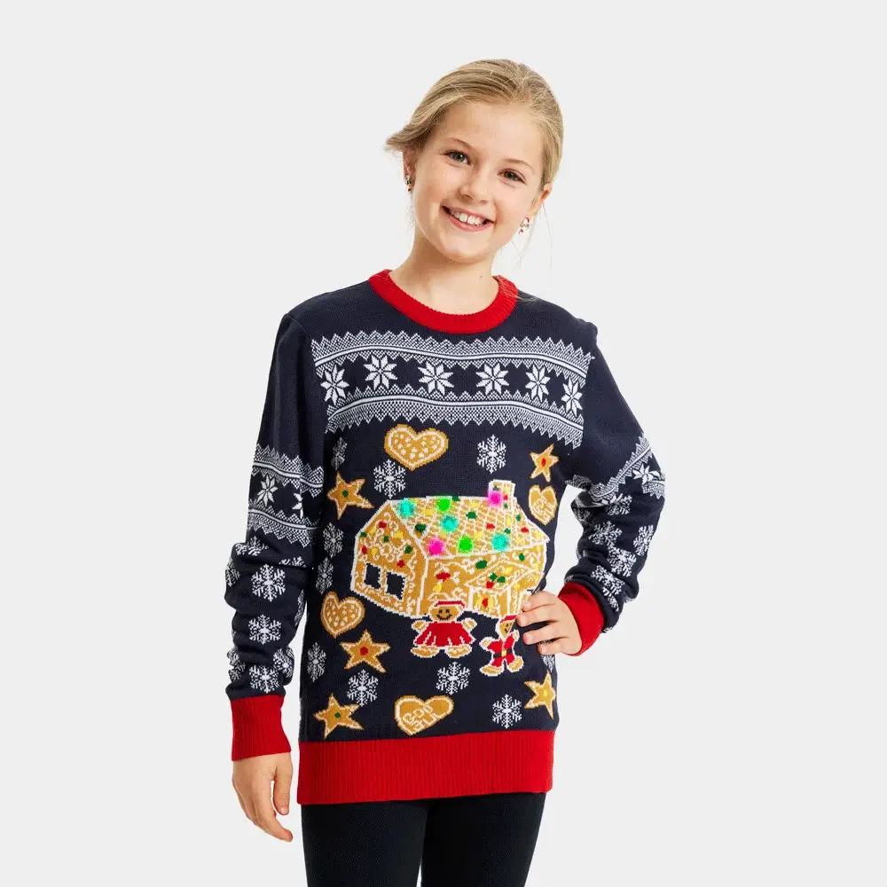 Jersey de Navidad de Luces LED para Familia Casa Gingerbread - Imagen 3