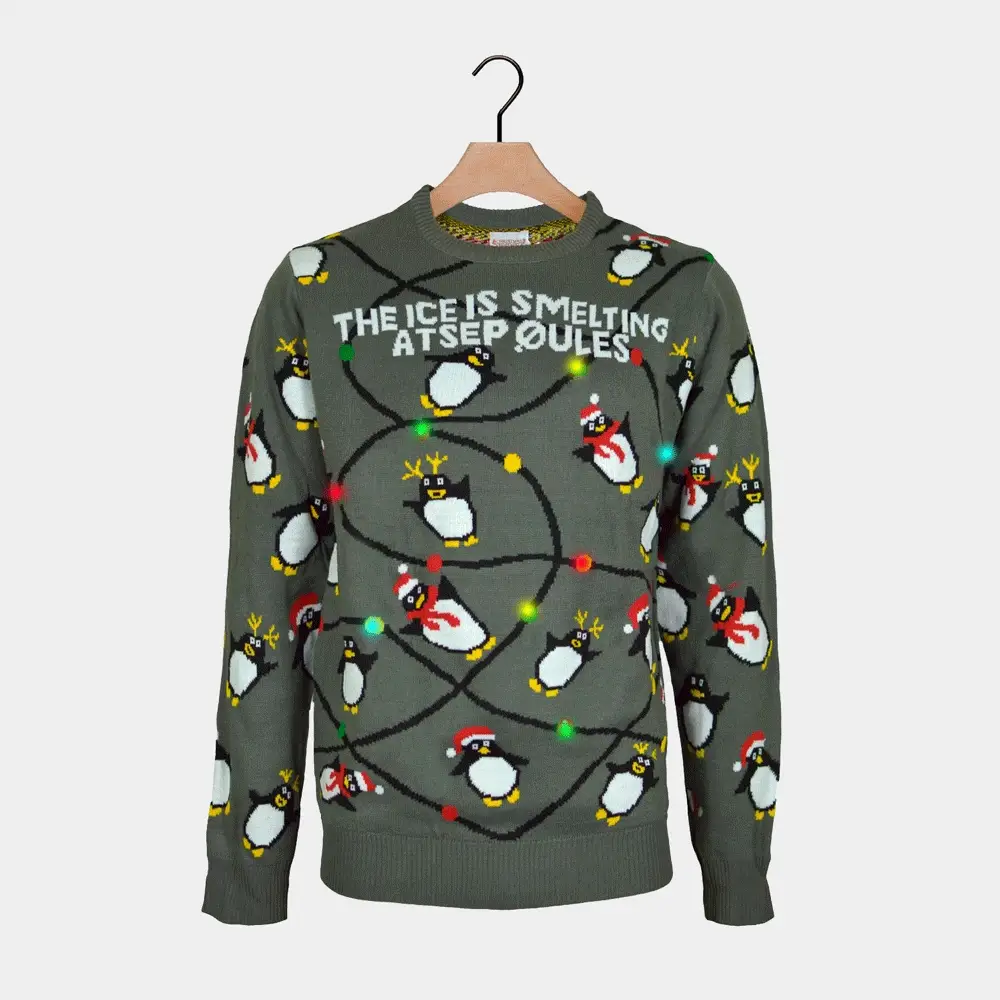 Jersey de Navidad de Luces LED para Familia Gris con Pingüinos - Imagen 5