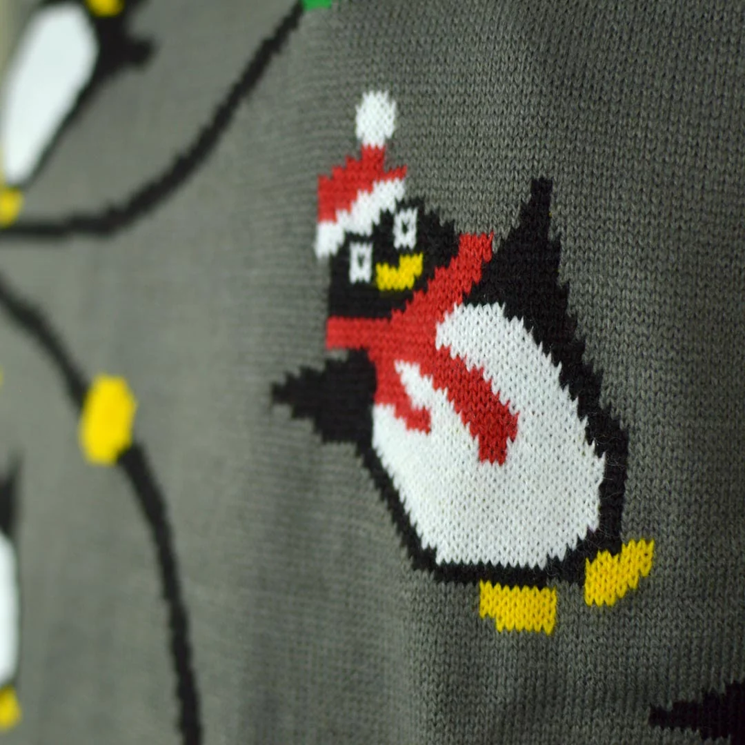 Jersey de Navidad de Luces LED para Familia Gris con Pingüinos - Imagen 6