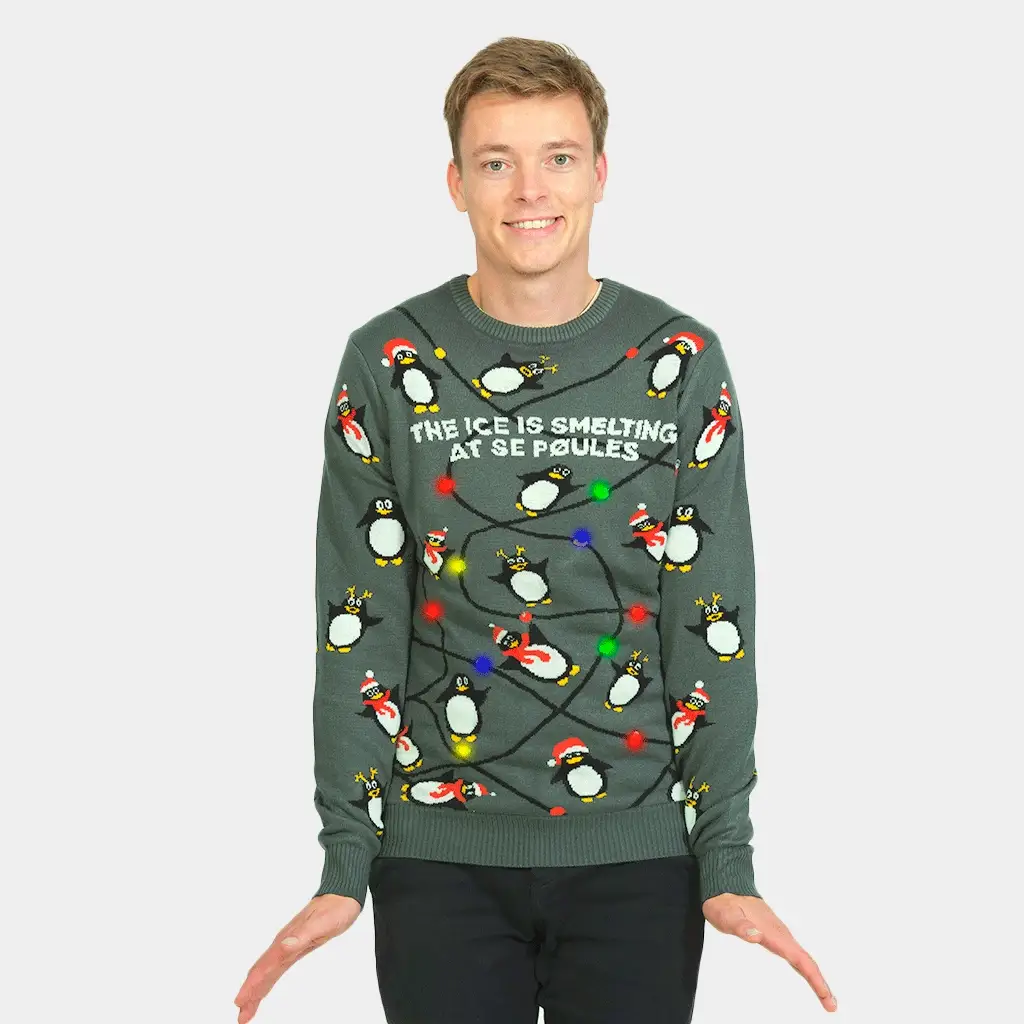 Jersey de Navidad de Luces LED para Familia Gris con Pingüinos - Imagen 4