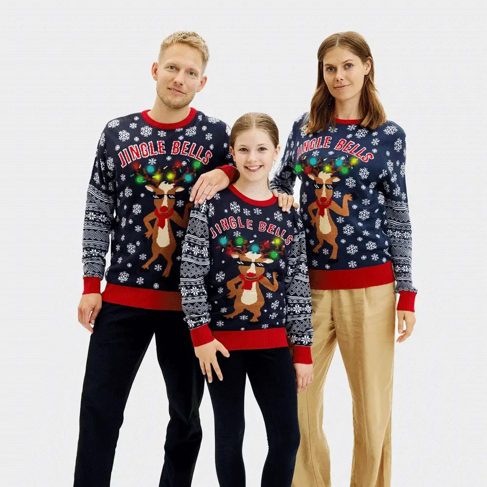 Jersey de Navidad de Luces LED para Familia Jingle Bells