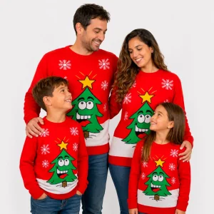 Jersey de Navidad Árbol de Navidad Sonriente Rojo