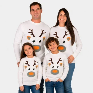 Jersey de Navidad para Familia Blanco con Reno 3D Algodón