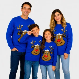 Jersey de Navidad Reno Sonriente Azul