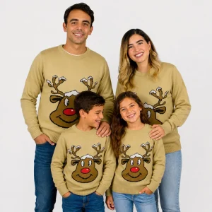 Jersey de Navidad Reno Sonriente Beige