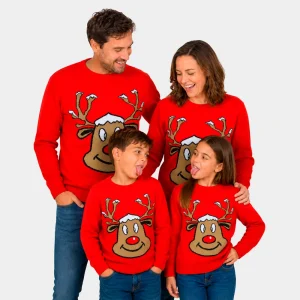 Jersey de Navidad Reno Sonriente Rojo