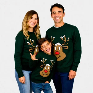 Jersey de Navidad Reno Sonriente Verde