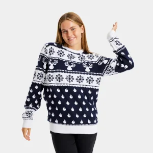 Jersey de Navidad para Familia con Renos y Nieve Azul