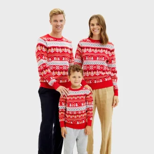 Jersey de Navidad Familia Rojo Muñecos y Cenefas Algodón Orgánico