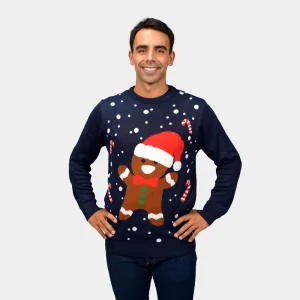 Jersey de Navidad para Hombre Azul Gingerbread