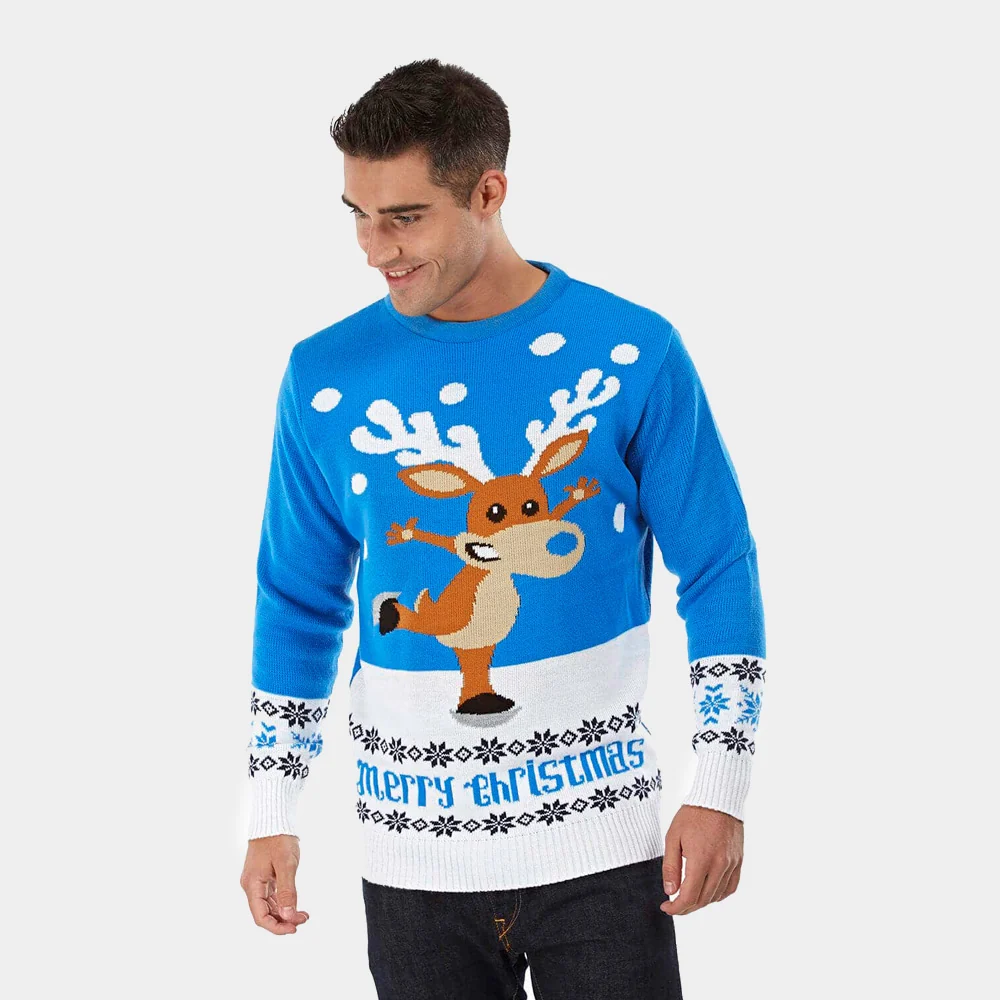 Jersey de Navidad para Mujer Azul con Reno Patinando - Imagen 3