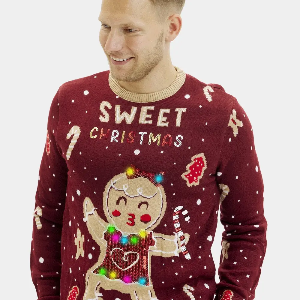 Jersey de Navidad con Luces LED para Hombre Rojo Ginger Cookie - Imagen 5