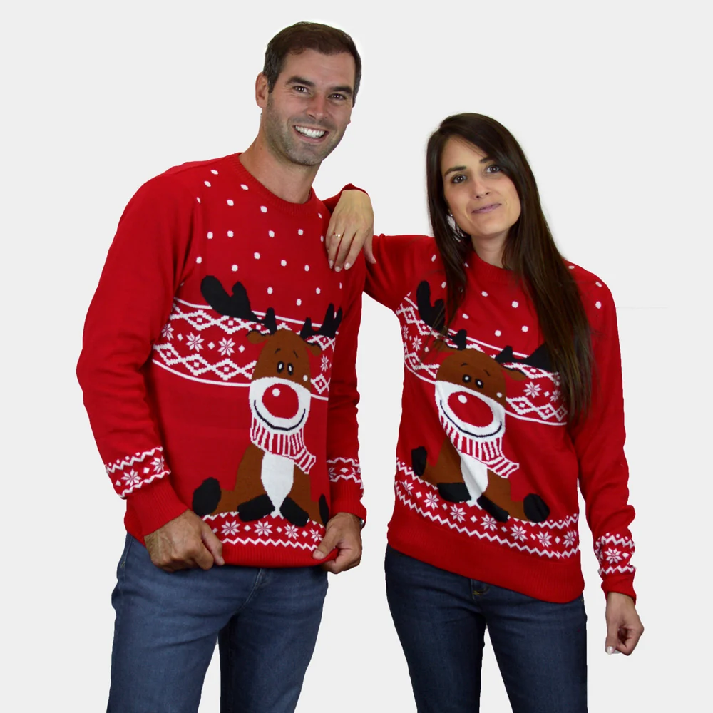 Jersey de Navidad para Hombre Rojo Reno Rudolph Bufanda - Imagen 4