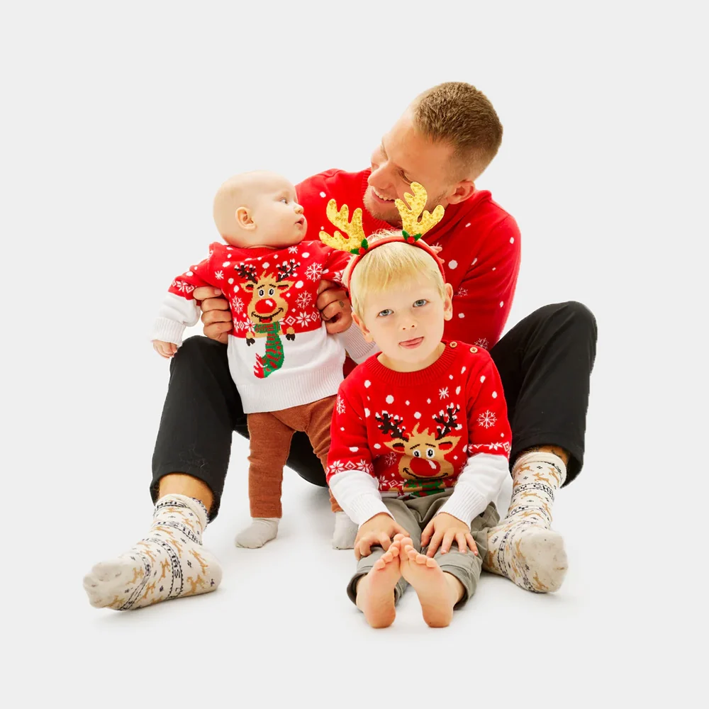 Jersey de Navidad Niña y Niño Reno con Bufanda Algodón Orgánico - Imagen 4