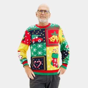 Jersey de Navidad para Hombre Patchwork Algodón Orgánico