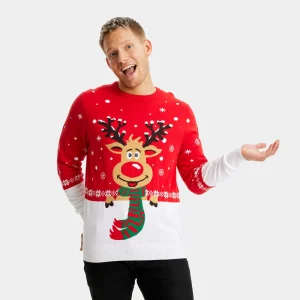 Jersey de Navidad para Hombre Reno con Bufanda Algodón Orgánico