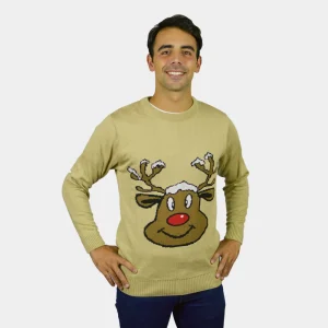 Jersey de Navidad para Hombre Reno Sonriente Beige