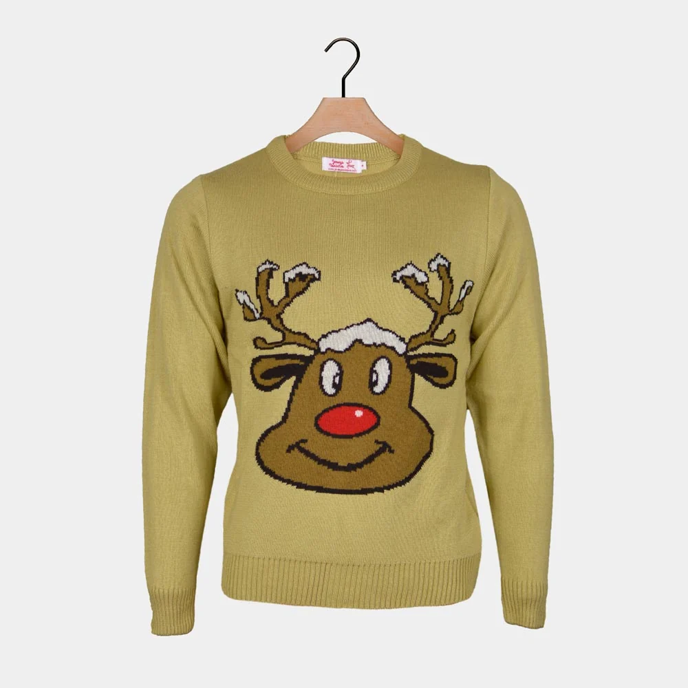 Jersey de Navidad para Hombre Reno Sonriente Beige - Imagen 6
