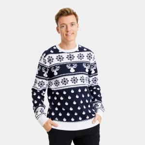 Jersey de Navidad para Hombre con Renos y Nieve Azul