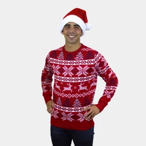 Jersey de Navidad para Hombre Rojo Clásico Estrellas Polares