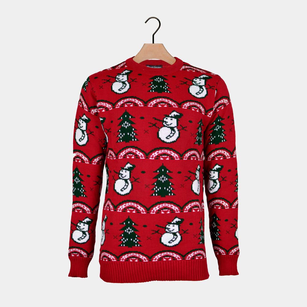 Jersey de Navidad para Hombre Rojo con Pinos y Muñecos de Nieve - Imagen 6