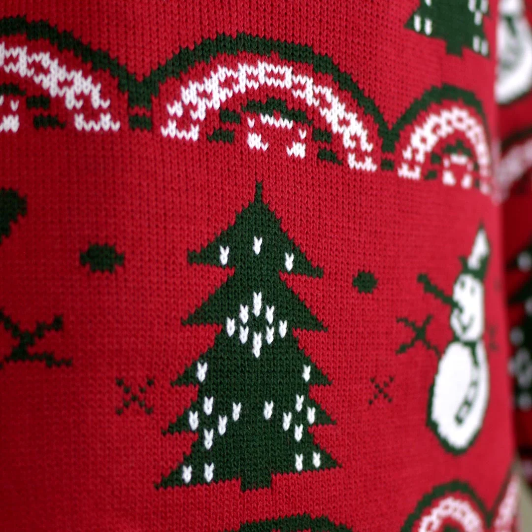 Jersey de Navidad para Hombre Rojo con Pinos y Muñecos de Nieve - Imagen 4