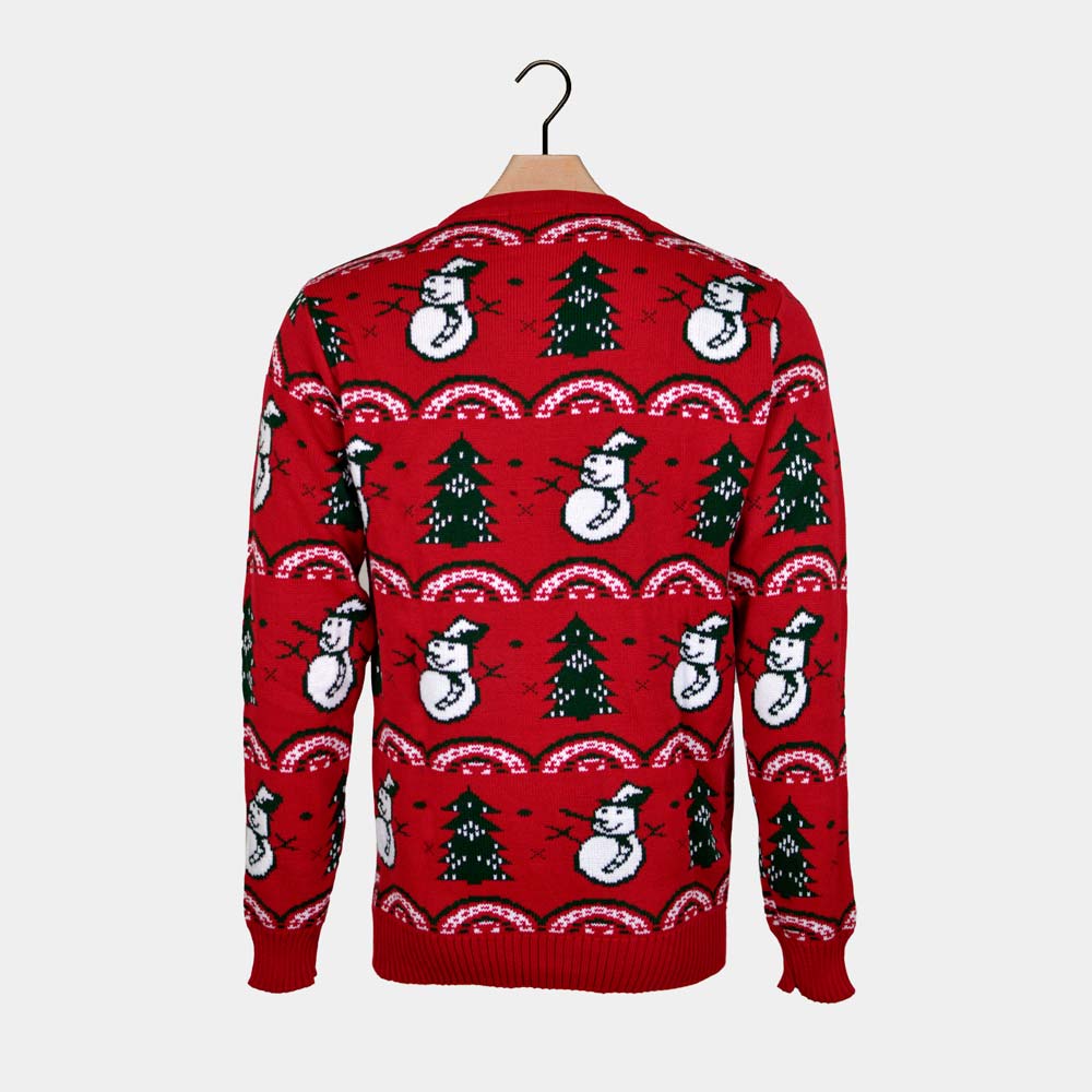 Jersey de Navidad para Hombre Rojo con Pinos y Muñecos de Nieve - Imagen 7