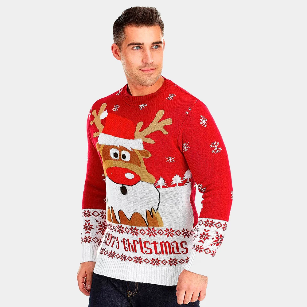 Jersey de Navidad para Hombre Rojo con Reno Rudolph - Imagen 3