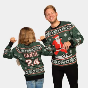 Jersey de Navidad para Hombre Verde Papá Noel Jugando al Fútbol