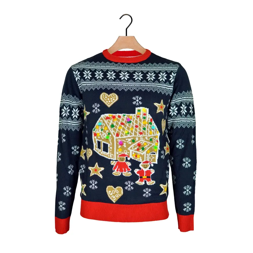 Jersey de Navidad con Luces LED para Hombre Casa Gingerbread - Imagen 8