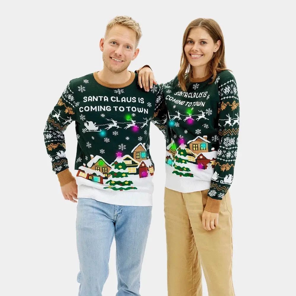 Jersey de Navidad con Luces LED Parejas Santa is Coming to Town
