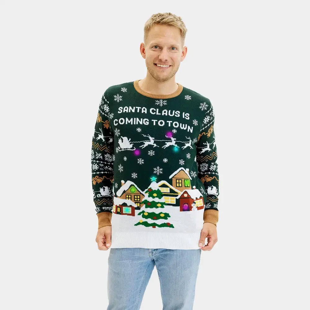 Jersey de Navidad con Luces LED Parejas Santa is Coming to Town - Imagen 4