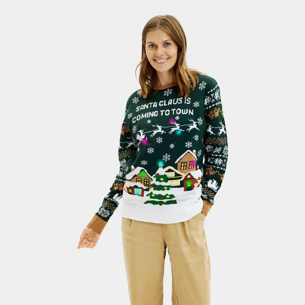 Jersey de Navidad con Luces LED para Mujer Santa is Coming to Town