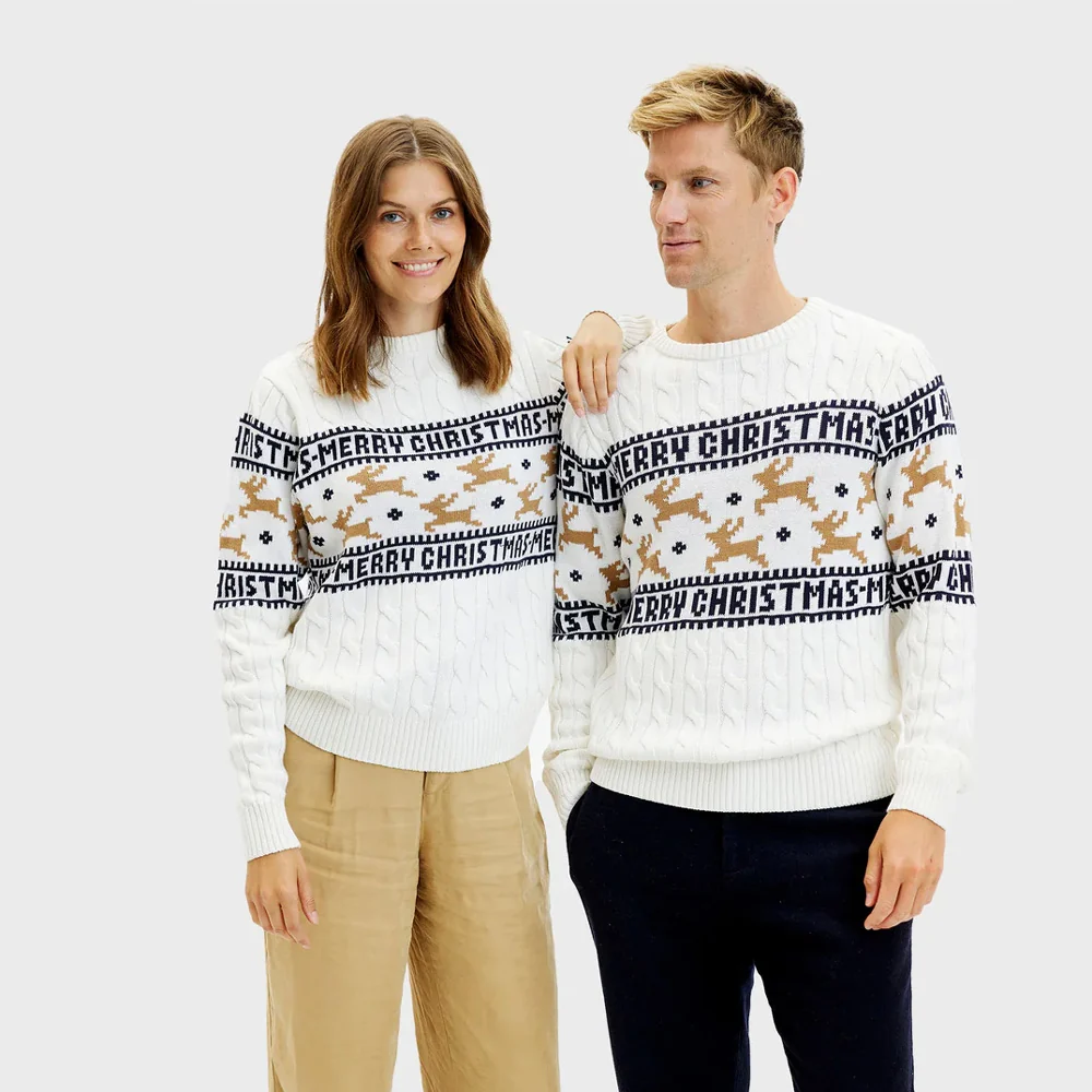 Jersey de Navidad para Mujer Elegante Blanco con Renos Algodón Orgánico - Imagen 3