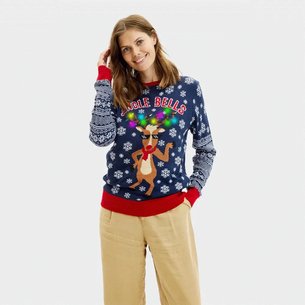Jersey de Navidad con Luces LED Parejas Jingle Bells