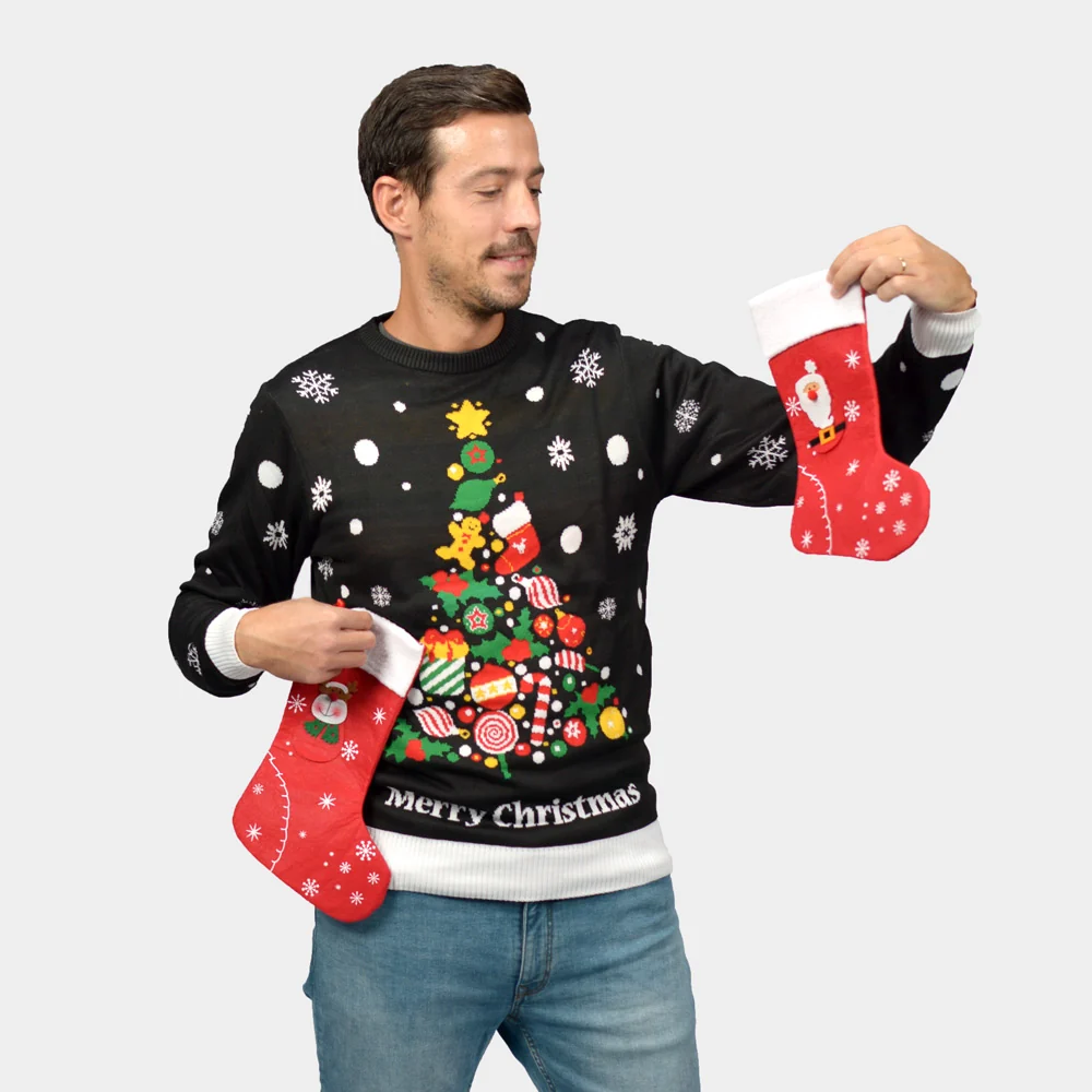 Jersey de Navidad para Mujer Negro con Árbol de Navidad - Imagen 4