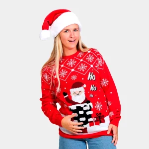 Jersey de Navidad para Mujer con Papá Noel Entrando por la Chimenea