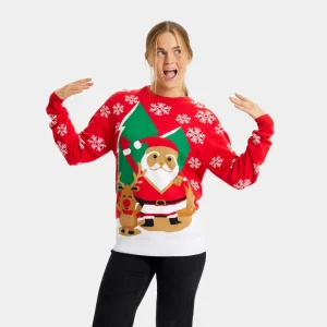 Jersey de Navidad Parejas Rojo con Santa Claus y Reno Saludando