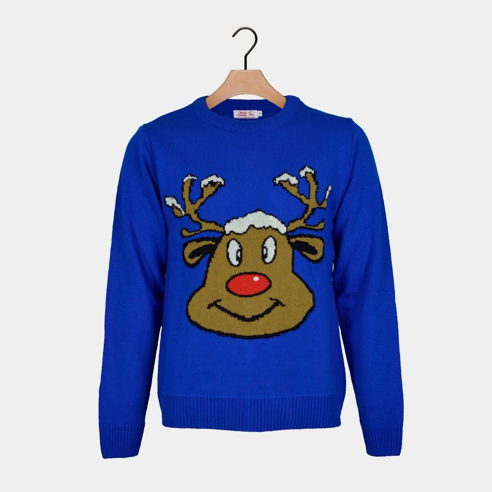 Jersey de Navidad para Mujer Reno Sonriente Azul - Imagen 7