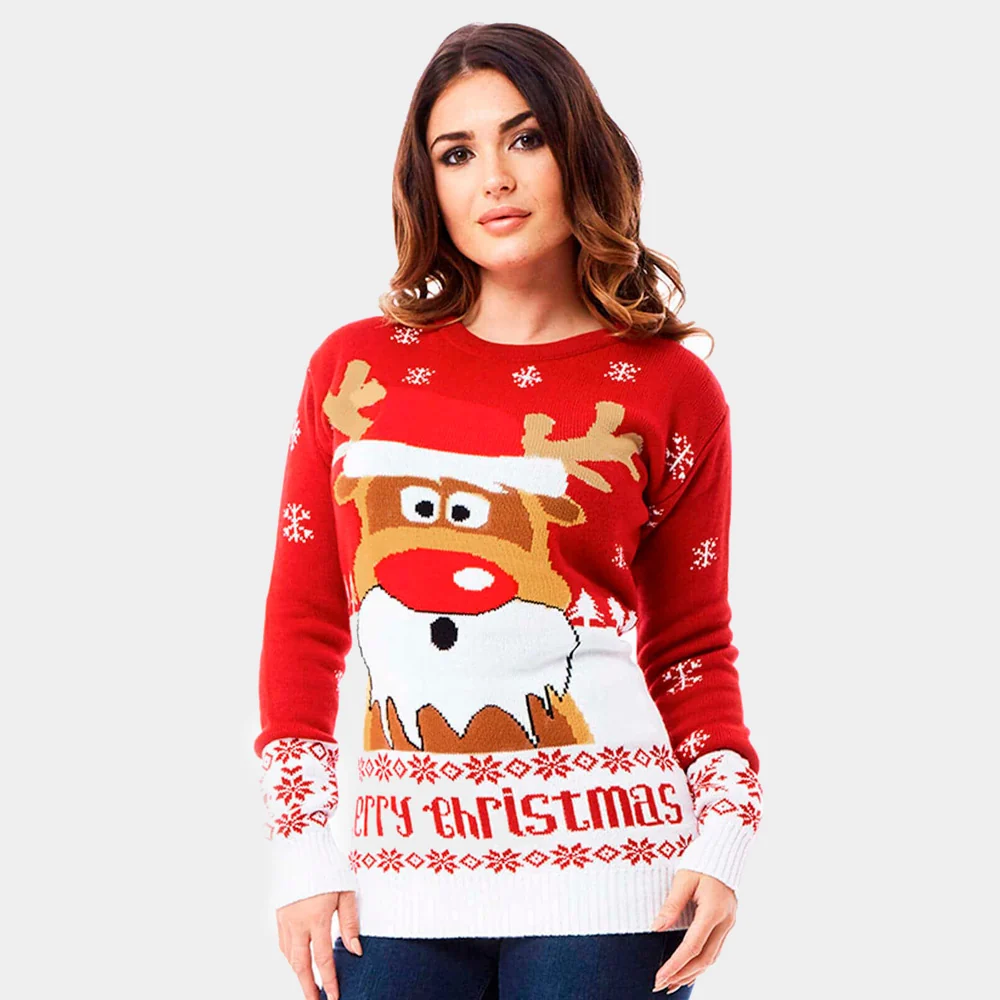Jersey de Navidad para Mujer Rojo con Reno Rudolph - Imagen 3