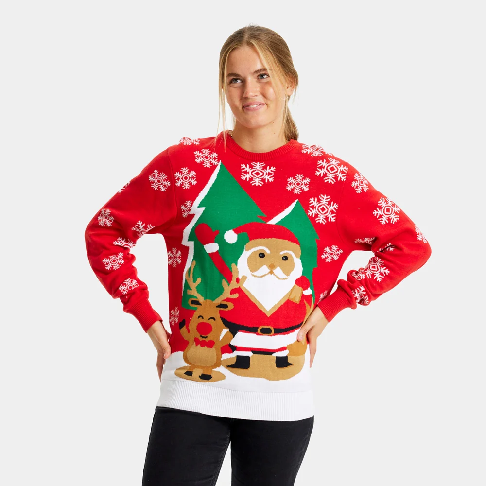 Jersey de Navidad para Niña y Niño con Santa Claus y Reno Saludando - Imagen 3