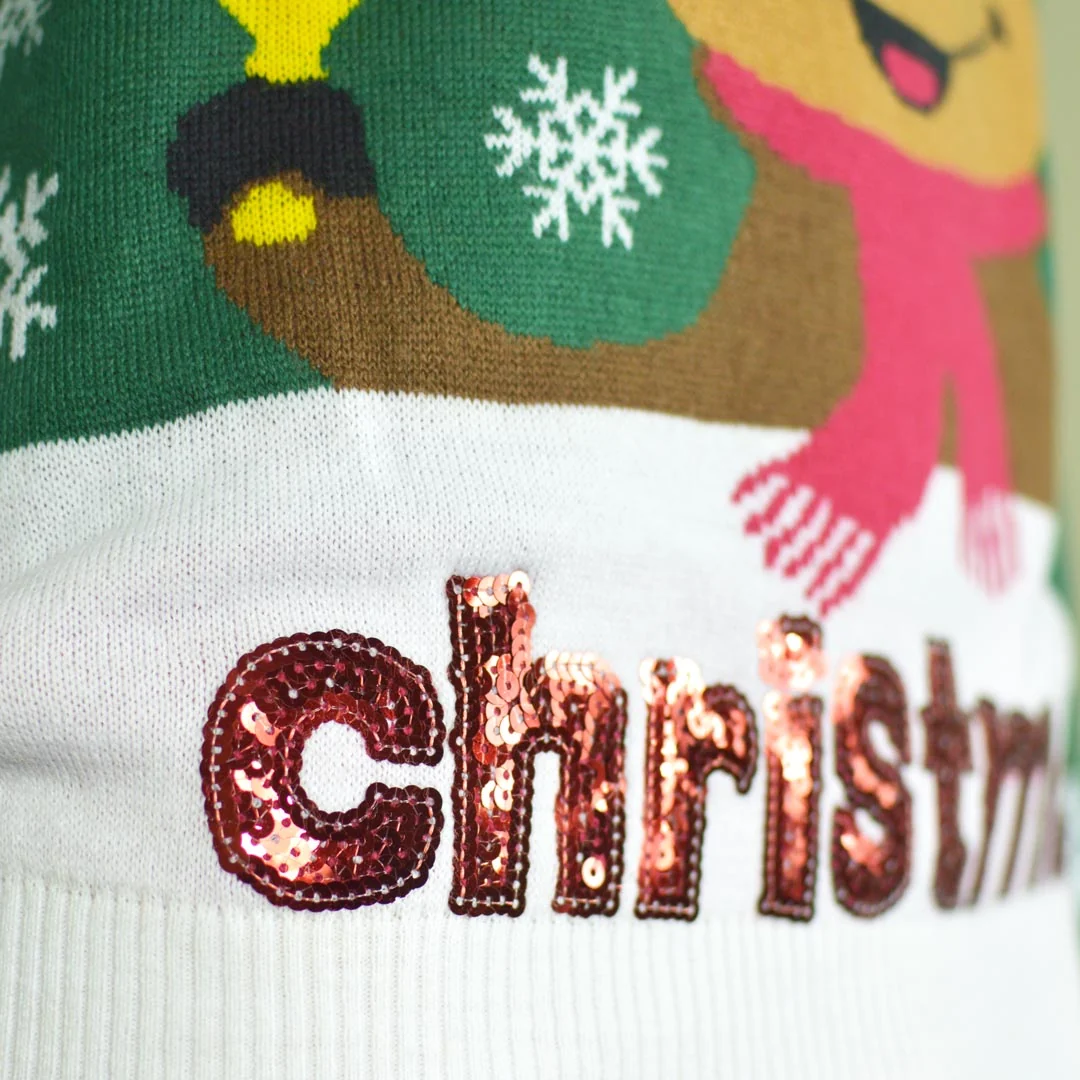 Jersey de Navidad para Mujer Verde Holly Jolly Lentejuelas - Imagen 3