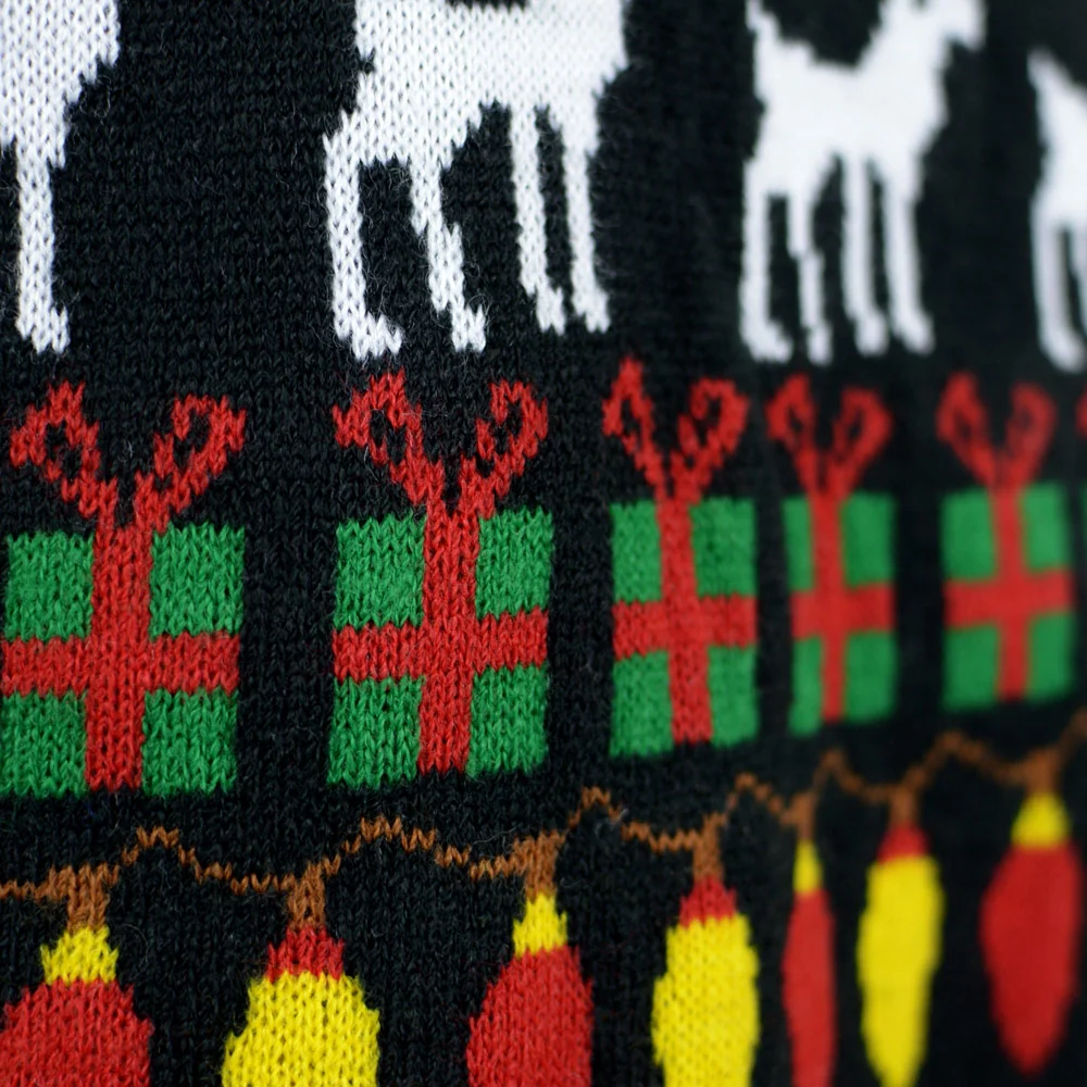Jersey de Navidad para Niña y Niño Negro con Árboles, Renos y Regalos - Imagen 7