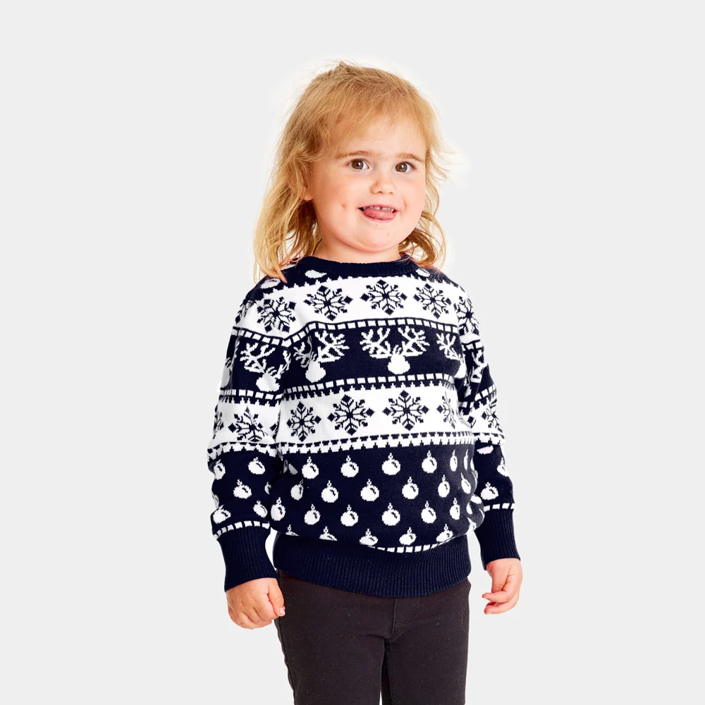 Jersey de Navidad para Niña y Niño con Renos y Nieve Azul - Imagen 2