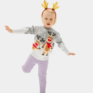 Jersey de Navidad para Niña y Niño Gris con Renas Cute Algodón Orgánico