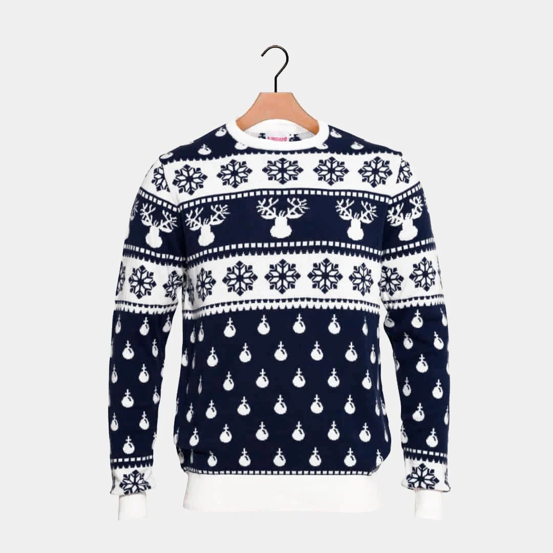 Jersey de Navidad para Niña y Niño con Renos y Nieve Azul - Imagen 8