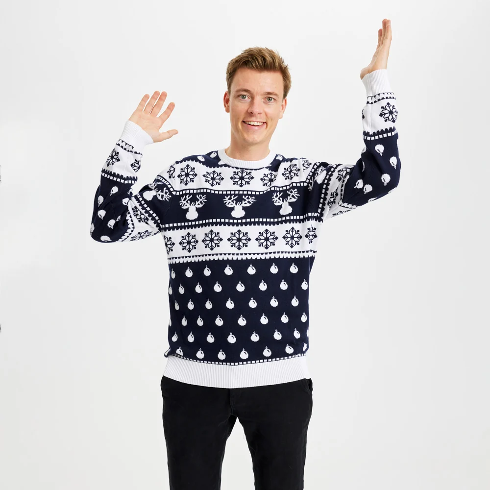 Jersey de Navidad para Niña y Niño con Renos y Nieve Azul - Imagen 3
