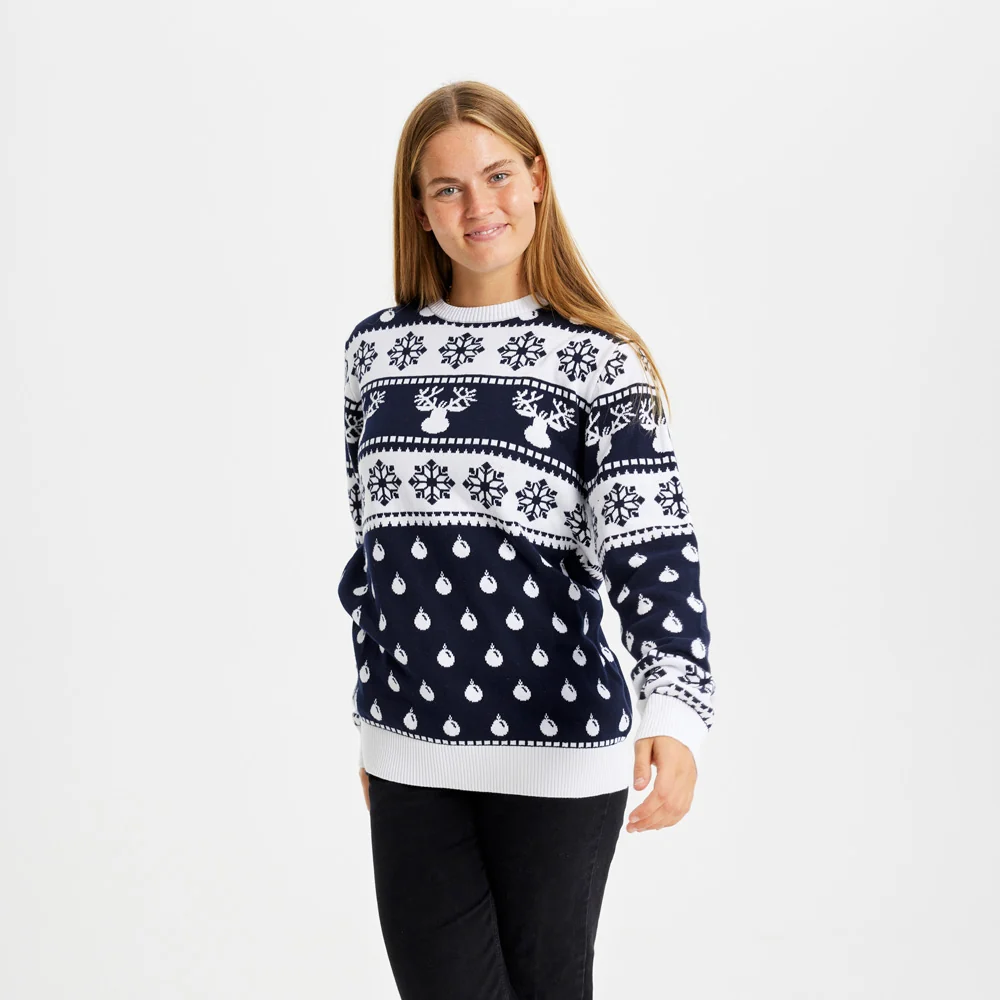 Jersey de Navidad para Niña y Niño con Renos y Nieve Azul - Imagen 4