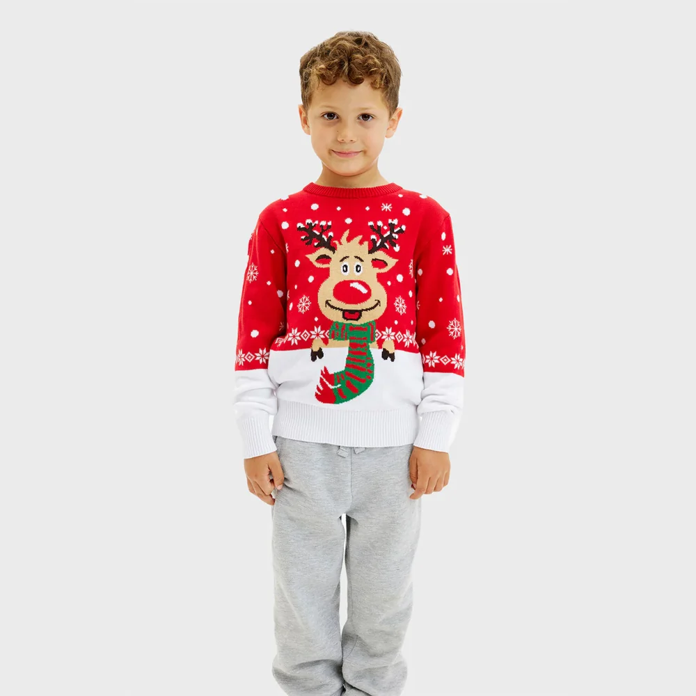 Jersey de Navidad Niña y Niño Reno con Bufanda Algodón Orgánico - Imagen 3